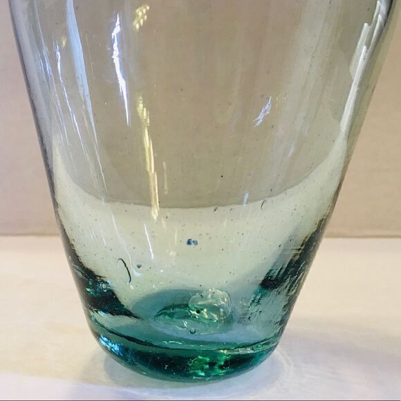 Green Tint Cobalt Blue Rim Bubbled Blown Art Glass Bud Vase - Picture 12 of 16